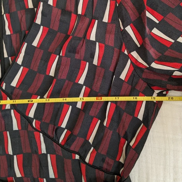 Cefinn Satin Midi Dress 14 Geometric Print V-Neck Waist Tie Work Office Classic - Picture 8 of 13